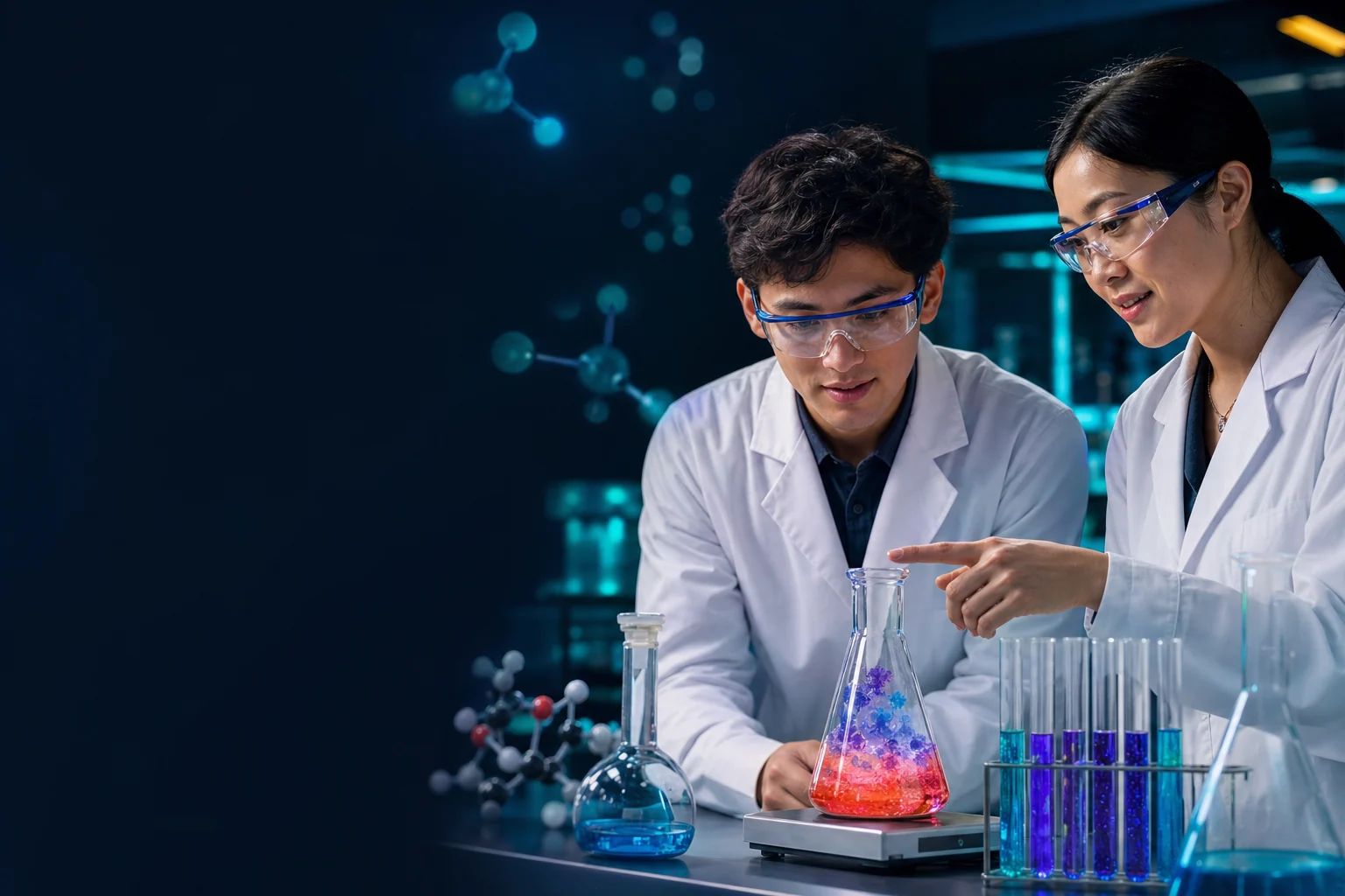 A-Level 化学教师与学生观察变色反应